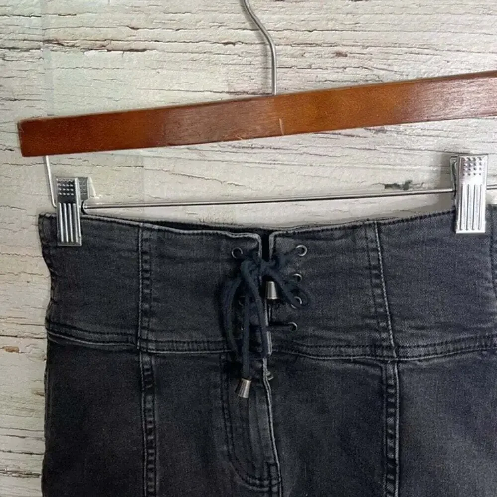 Free people denim mini skirt black lace up size  2